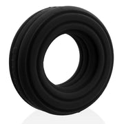 Roto black grooved cock ring showing its angled side profile