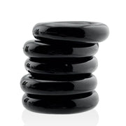 Jacker Stack five-piece black cock ring set stacked together