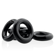 Jacker Stack five flexible black cock rings displayed individually