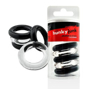 Jacker Stack cock rings with reusable storage tube and Hunkyjunk packaging