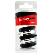 Jacker Stack five-piece cock ring set with branded storage tube