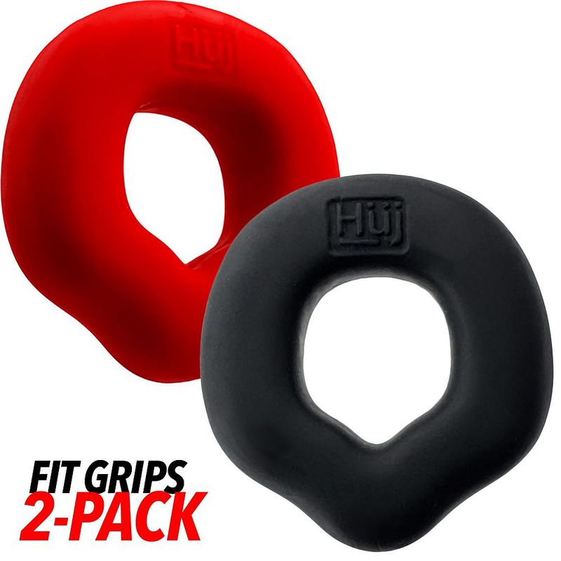 Fit Grips 2-Pack Ergo Cock Rings in black and red