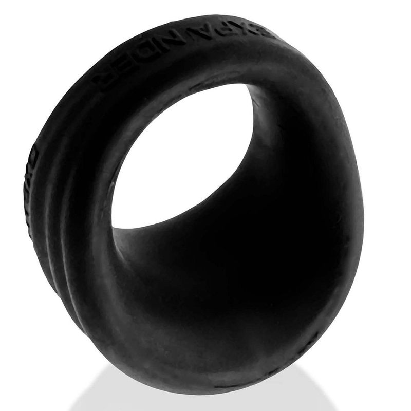 Black Expander Slim Scoop Cock Ring showing its curved scoop-style profile