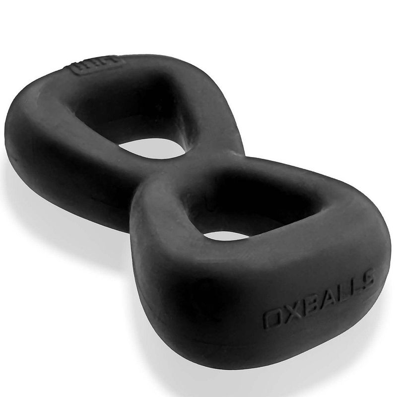 Black Boomerang Double Cock Ring showing its figure-eight dual-ring shape