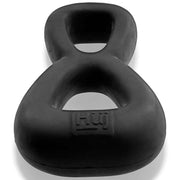 Black Boomerang Double Cock Ring showing its curved, folded configuration