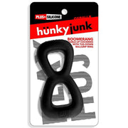 Boomerang black cock ring and ball stretcher with Hunkyjunk branded packaging