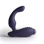 Purple silicone butt plug on a white background