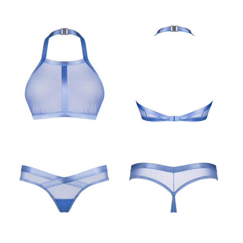 Obsessive Shaderi blue sheer mesh top and thong product view