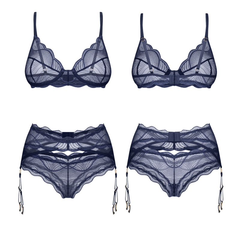 Obsessive Nightly Blue 3-Piece Lace Lingerie Set – XS/S