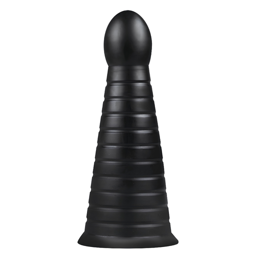 Black BUTTR Devil Dog XXL Butt Plug 10in with ribbed tapered body and wide flared base.
