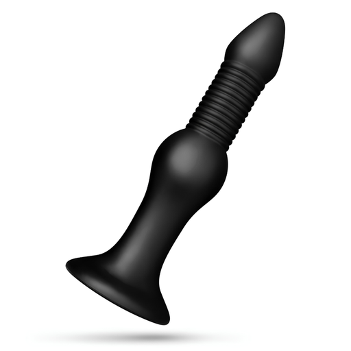 Black BUTTR Warhead Anal XXL Dildo 10in with ribbed shaft and strong suction cup base.