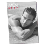 Sexy Men Wall Calendar 2027 cover featuring a male pin-up wall calendar with black and white photography.