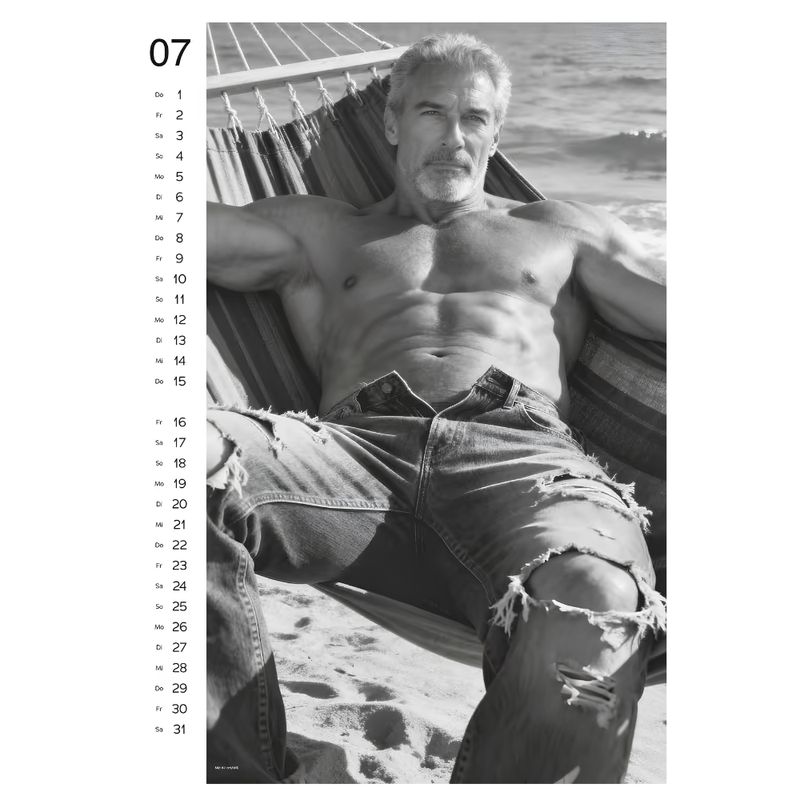 Another monthly preview from the Sexy Men Wall Calendar 2027 featuring male pin-up photography.