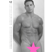 Preview month from the Real Cocks Wall Calendar 2027 featuring a censored black and white male model photograph.
