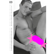 Inside page preview of the Real Cocks Wall Calendar 2027 with censored adult men's photography.