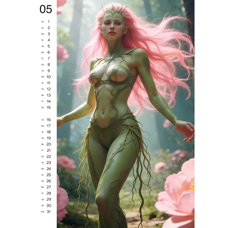 Preview month from the Wild Fantasy Wall Calendar 2027 featuring a censored fantasy fairy-inspired glamour character.