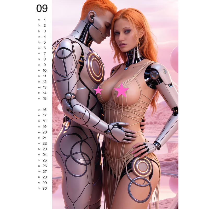 Inside page preview of the Wild Fantasy Wall Calendar 2027 showing censored fantasy-themed glamour artwork.