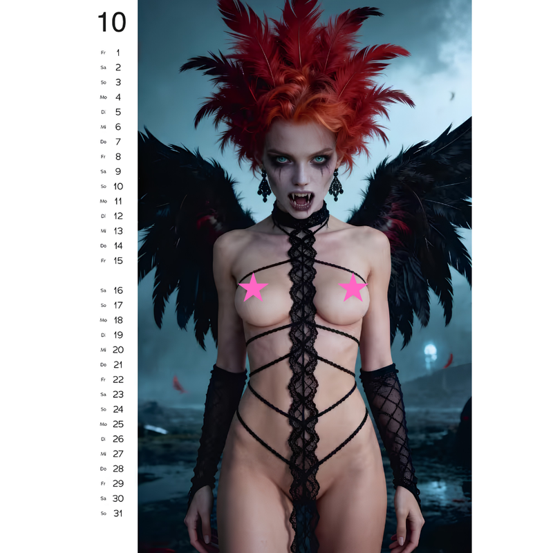 Another monthly preview from the Wild Fantasy Wall Calendar 2027 featuring a censored mystical fantasy character.