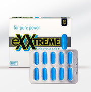 Blue capsules in a packaging with 'eXXtreme' branding on a white background