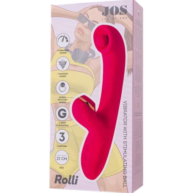JOS Rolli Stimulating Ball Vibrator with Vacuum Clitoral Stimulator, Pink