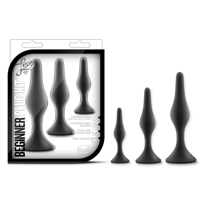 Luxe Beginner Butt Plug 3-Piece Kit, Pink/Black
