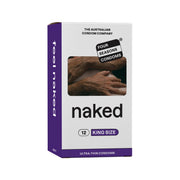Box of Naked condoms with branding and product details on a white background
