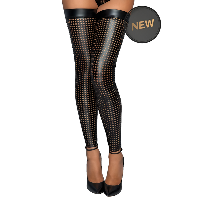 Noir Ladies Lasercut Stockings, Black, M/L