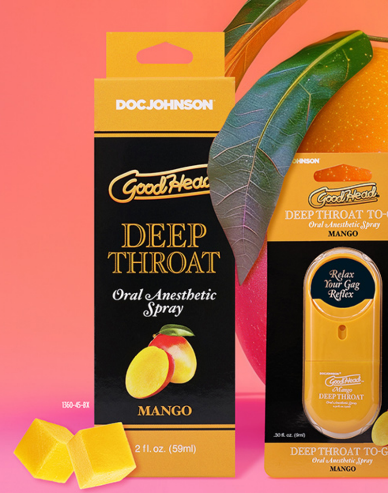 GoodHead Mango Deep Throat Spray 59ml with mango imagery