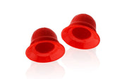 Pair of red Nano Nips nipple suckers showing the wide-flange openings