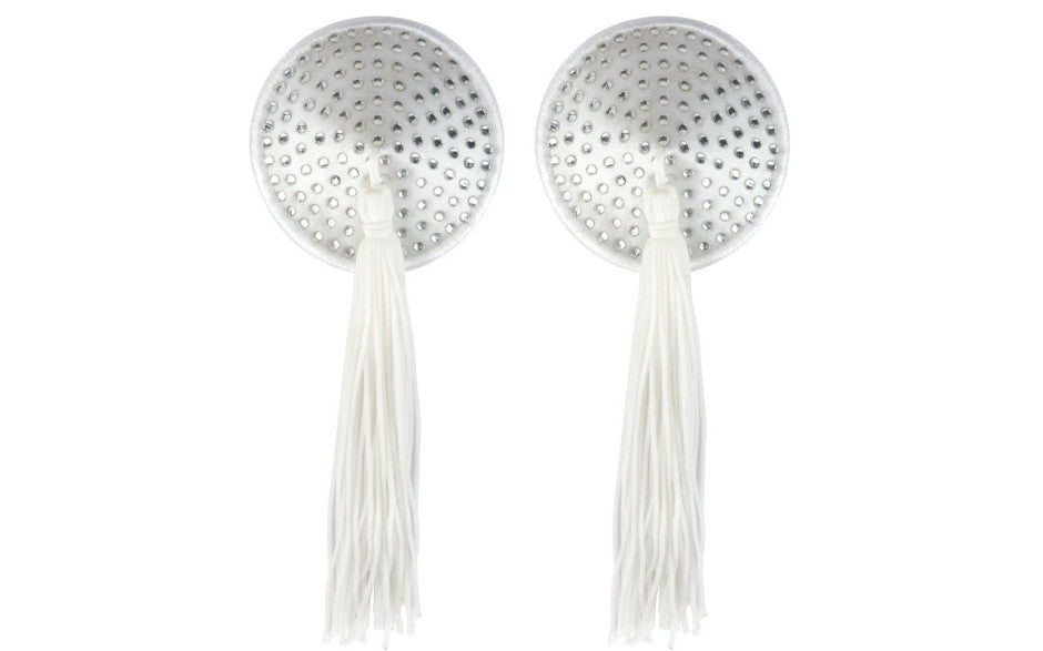 Peekaboo Pasties White Satin w White Stone, Pair