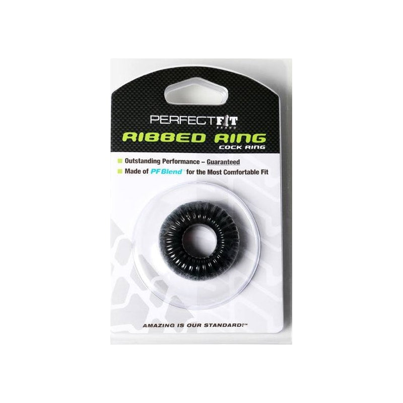 PerfectFit Ribbed Cock Ring, Black/Clear