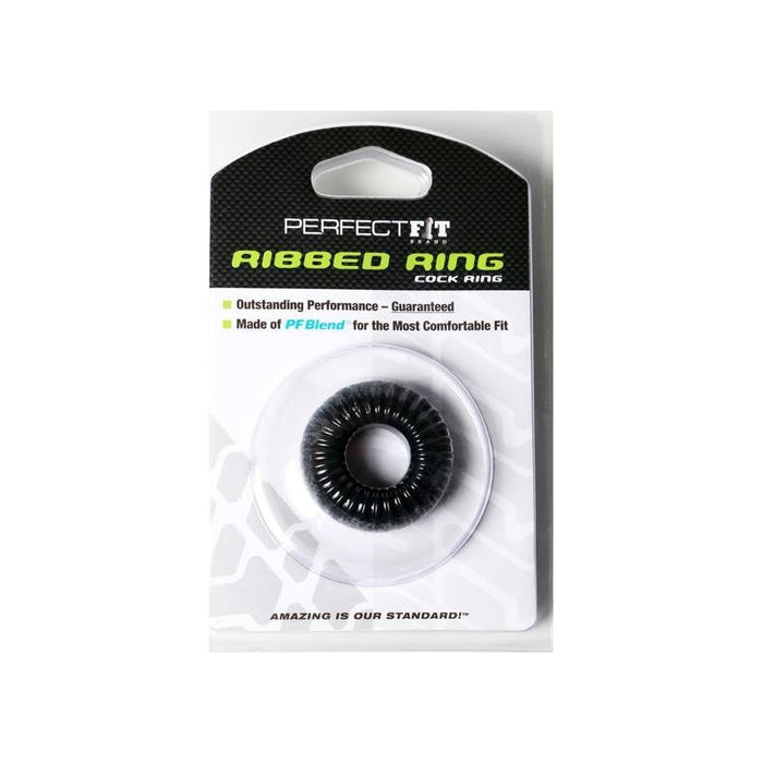 PerfectFit Ribbed Cock Ring, Black, Clear
