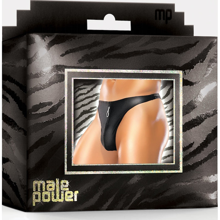 Male Power Zipper Thong, S/M, L/XL, Black