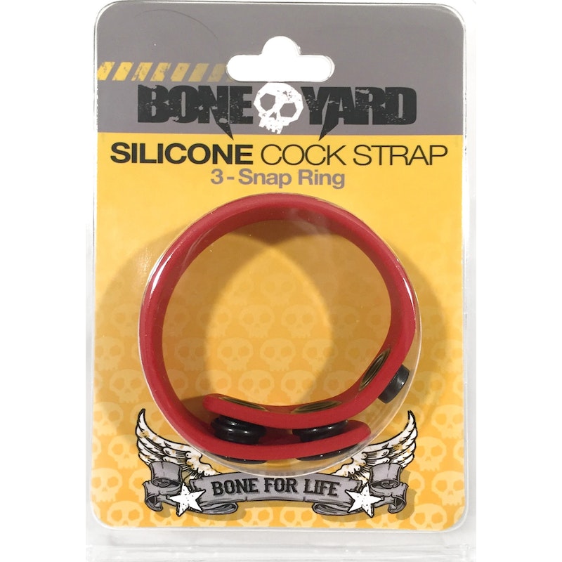 Boneyard Silicone Cock Strap - 3 Snap Ring - Red/Blue/Black