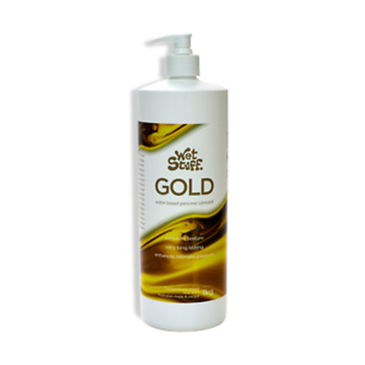 Wet Stuff Gold Water-Based Lubricant, 1Kg. Bottle with pump top.