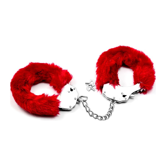 Lovetoy Fetish Pleasure Fluffy Hand Cuffs, Purple/Silver/Red