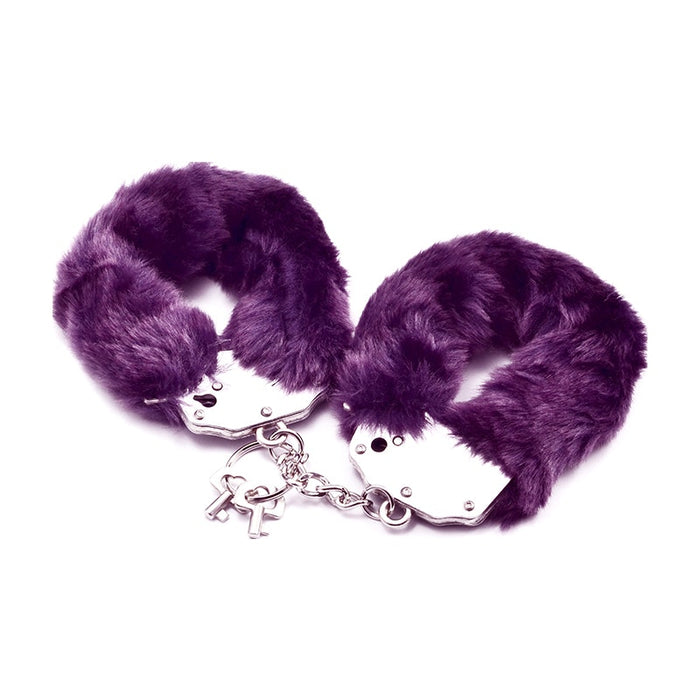 Lovetoy Fetish Pleasure Fluffy Hand Cuffs, Purple/Silver/Red
