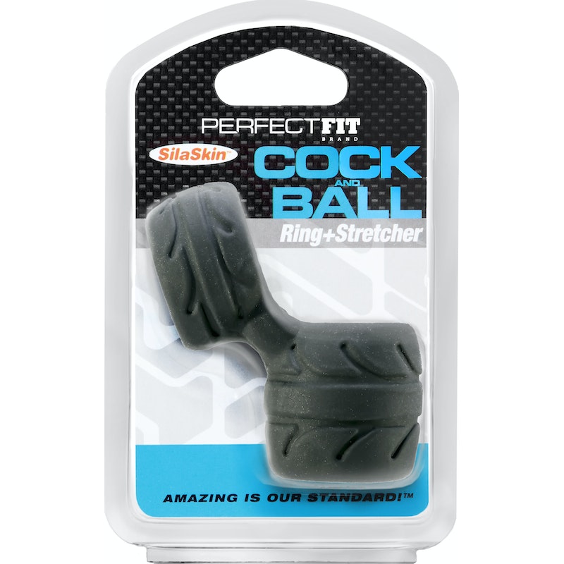 PerfectFit SilaSkin Cock And Ball Cock Ring + Ball Stretcher, Black/Clear/Green