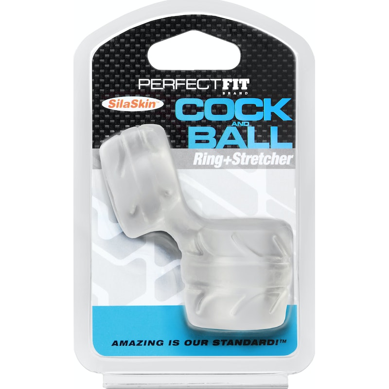 PerfectFit SilaSkin Cock And Ball Cock Ring + Ball Stretcher, Black/Clear/Green