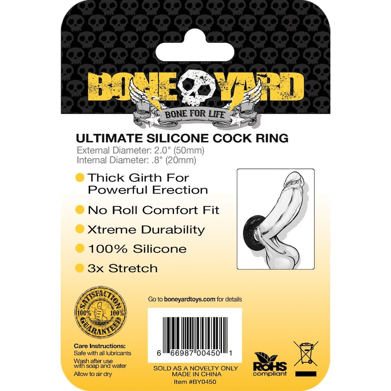 Boneyard Ultimate Silicone Cock Ring, 50mm, Black/Blue/Red/Yellow