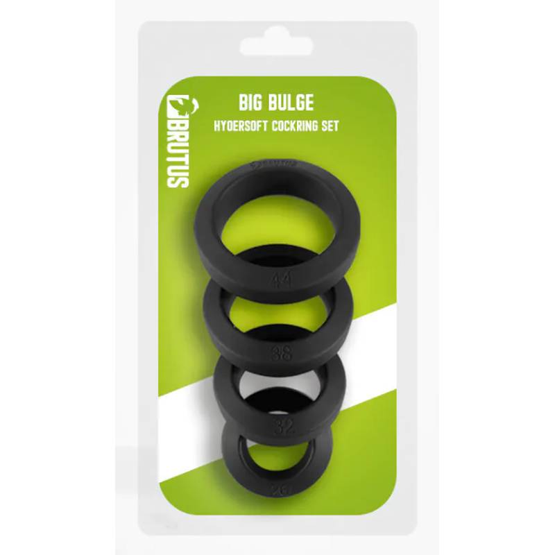 Brutus Big Bulge Silicone Cock Ring, 4-piece set, Black