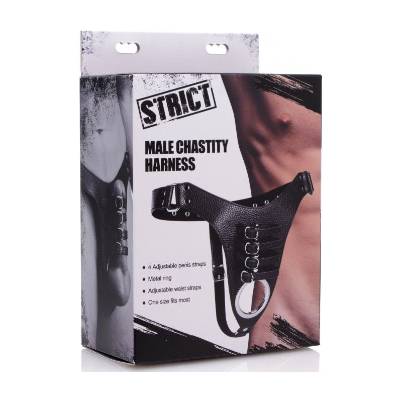 Strict Male Chastity Harness 32.5"-34" Black