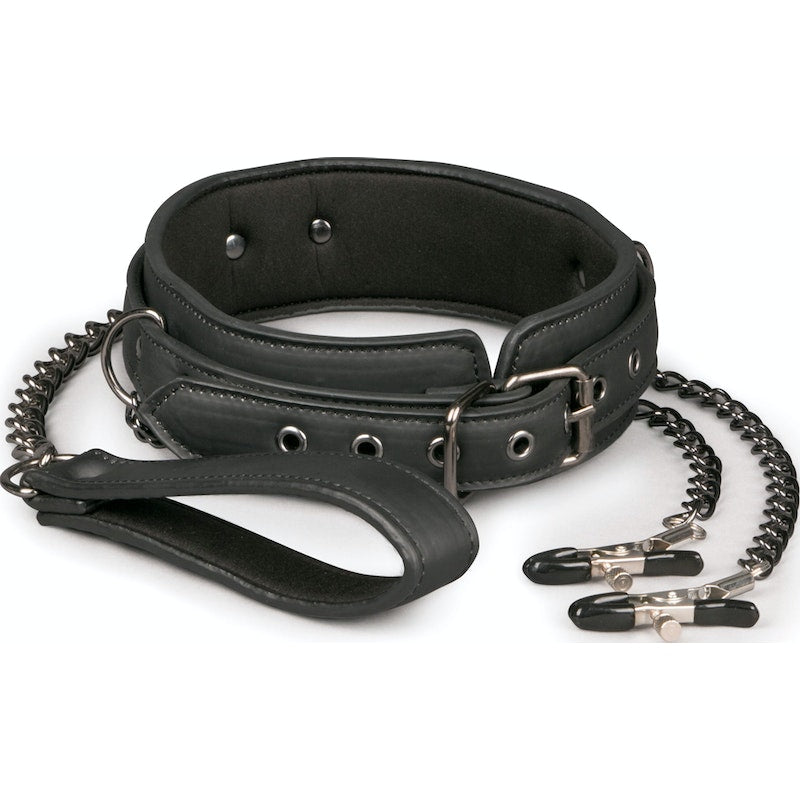 Easy Toys faux leather Collar With Nipple Chains