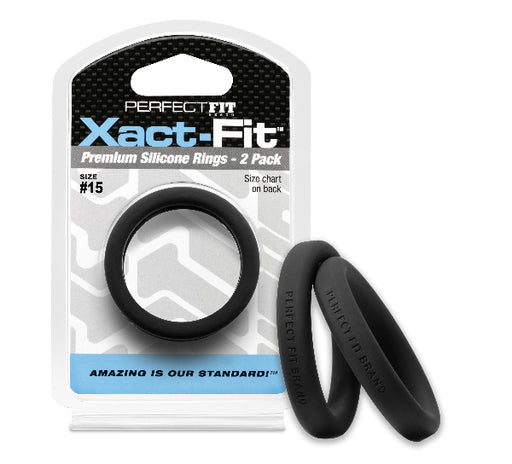 PerfectFit Xact-Fit #15, 1.5in Cock Ring, Black, 2-pack