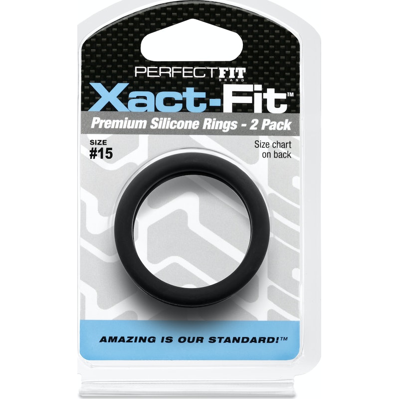 PerfectFit Xact-Fit #15, 1.5in Cock Ring, Black, 2-pack
