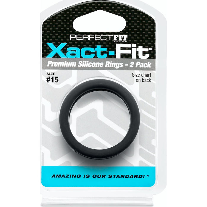 PerfectFit Xact-Fit #15, 1.5in Cock Ring, Black, 2-pack