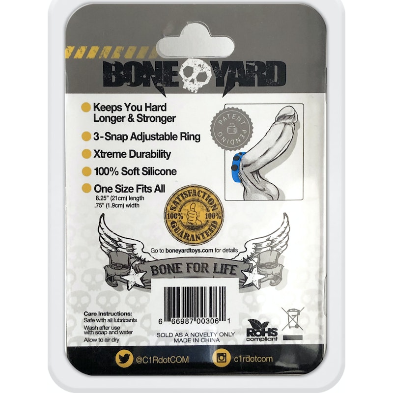 Boneyard Silicone Cock Strap - 3 Snap Ring - Red/Blue/Black