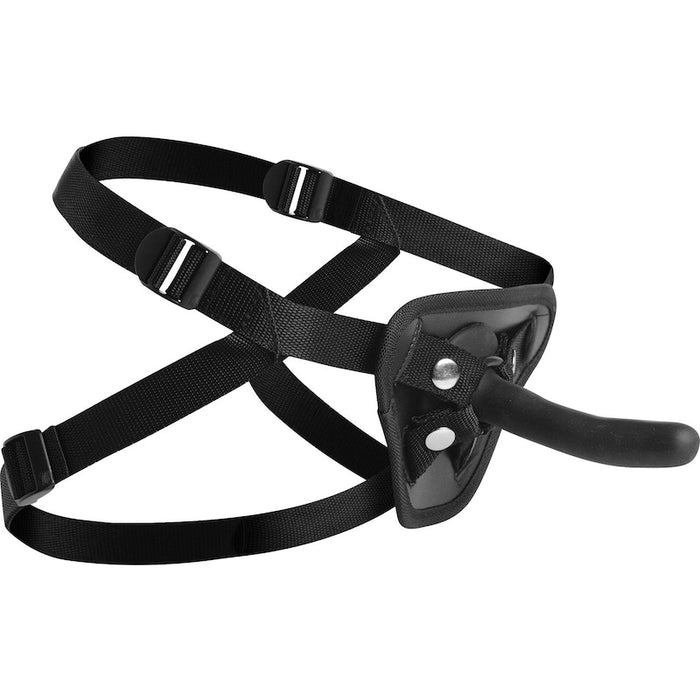 Strap U Pegging Dildo with Harness, 4" insertable, Black