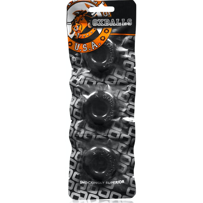 OxBalls Ringer 3-Piece Cockring Set, Black/Grey/Mixed