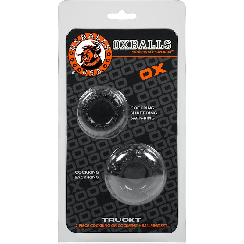 OxBalls Truckt Cockring, 2-pack, Black/Clear